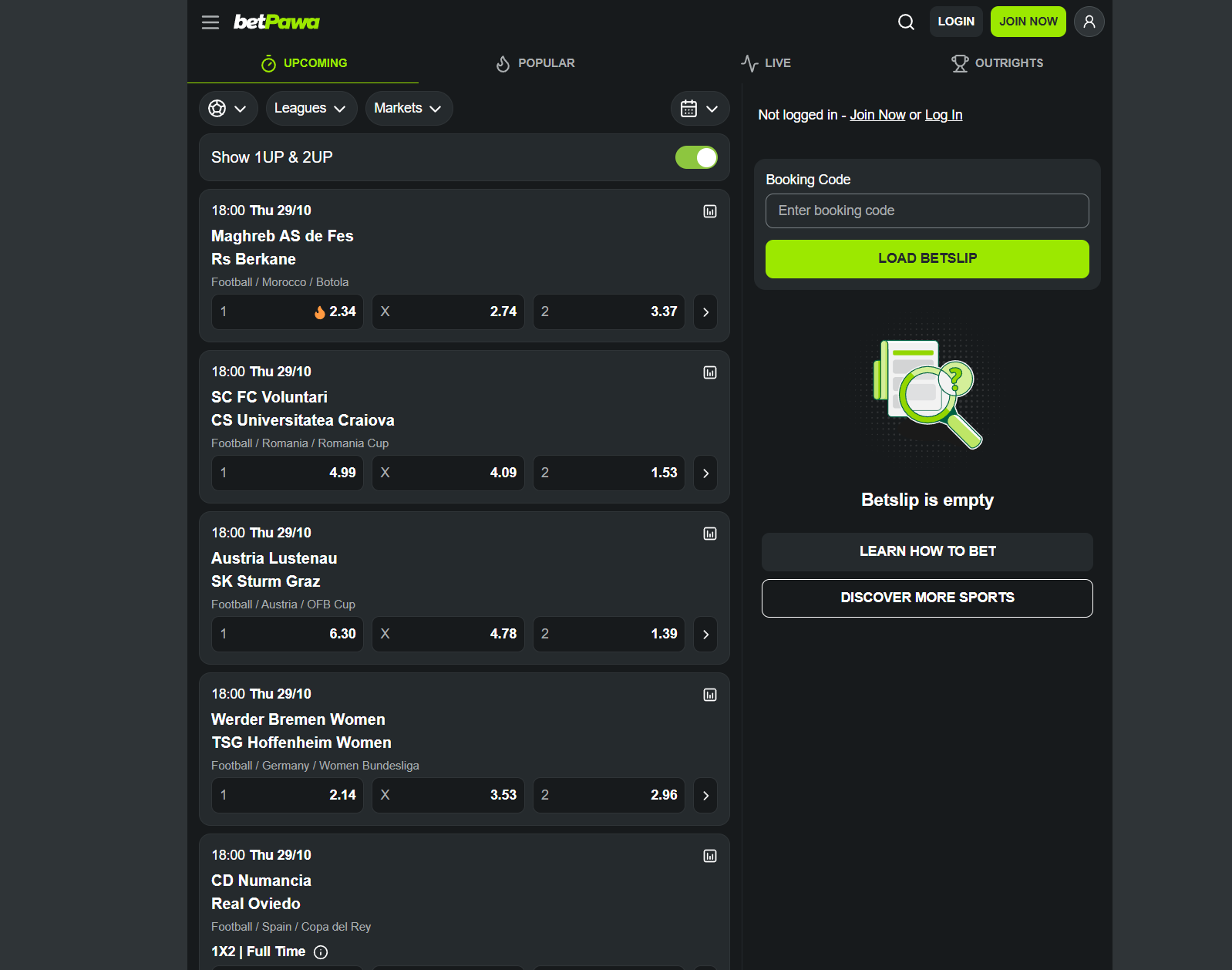 Betpawa: upcoming sports events interface Betpawa: upcoming sports events interface