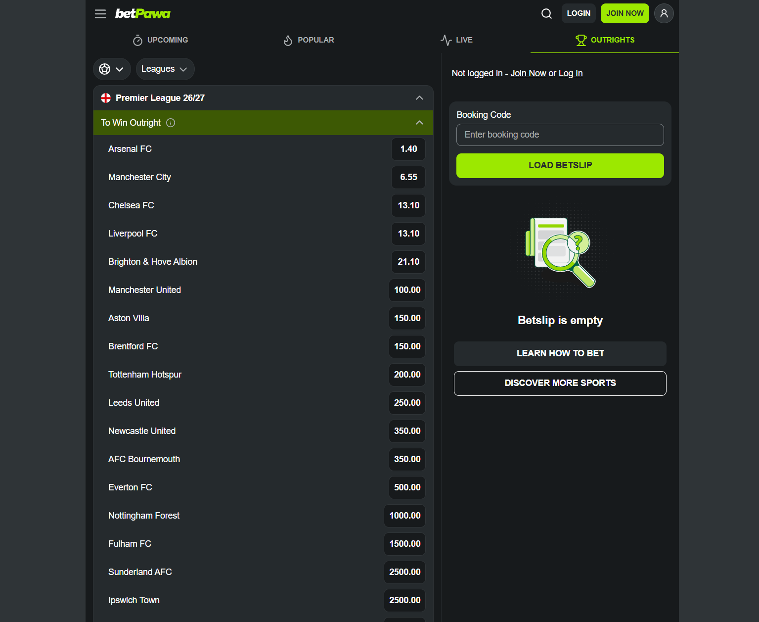 Betpawa: long-term sports events interface Betpawa: long-term sports events interface
