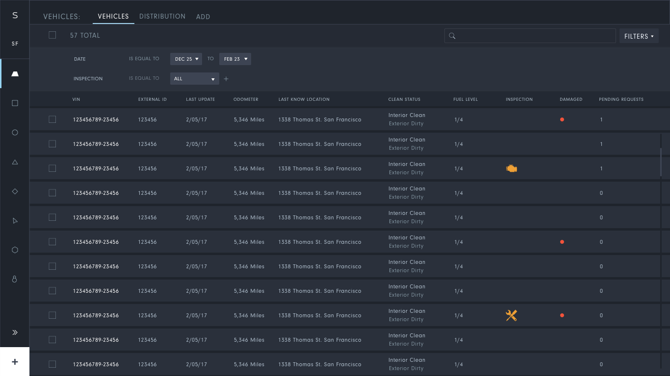 Макет STRATIM Portal: список автомобилей с фильтрами и состоянием машин Макет STRATIM Portal: список автомобилей с фильтрами и состоянием машин